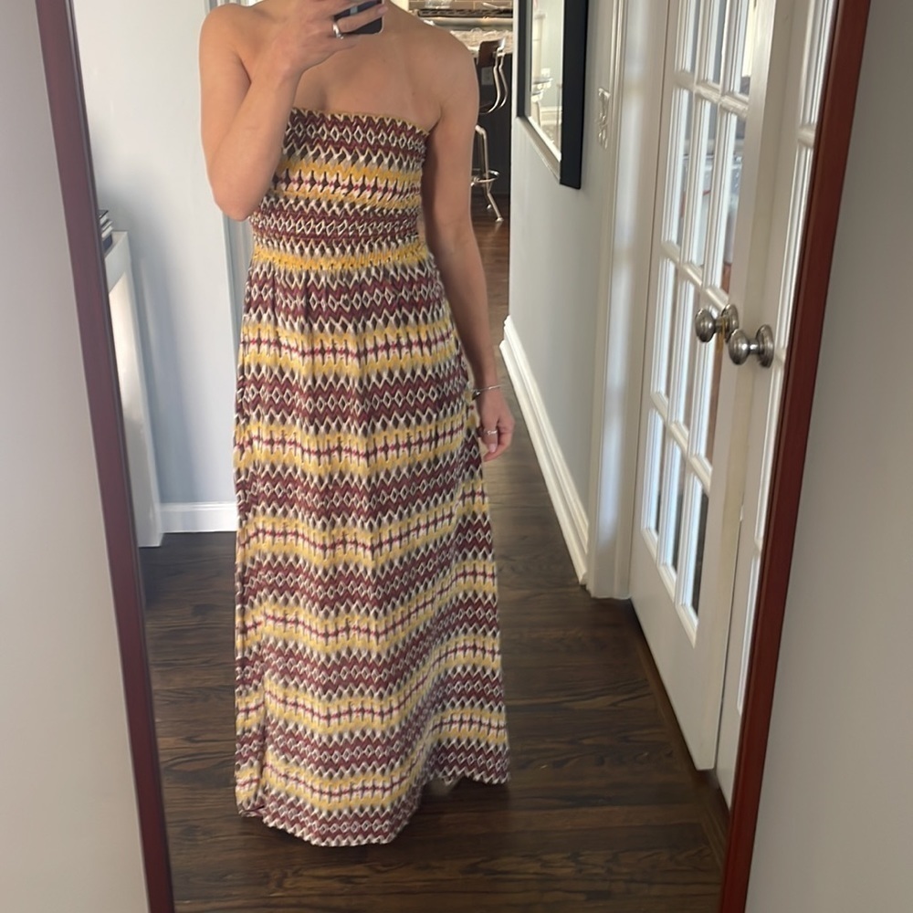 Tolani Silk Strapless Smocked Top Maxi Dress